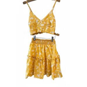 NEW LOVE DAISY girls 2-piece floral skirt set in yellow